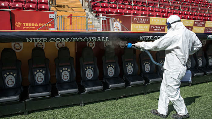 Galatasaray's stadium is disinfected before a match vs. Besiktas